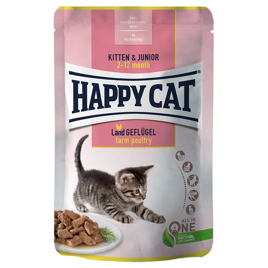 Happy Cat Pouch Meat in Sauce 12 x 85 g - Kitten Farm Poultry - fjäderfä