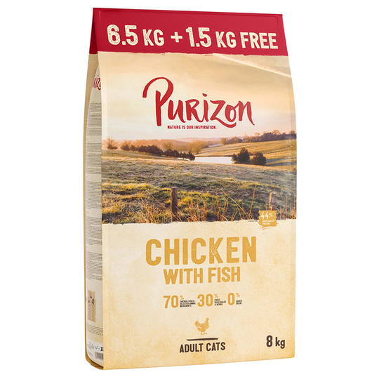 6,5 kg + 1,5 kg på köpet! 8 kg Purizon torrfoder - Grain Free - Adult Chicken & Fish