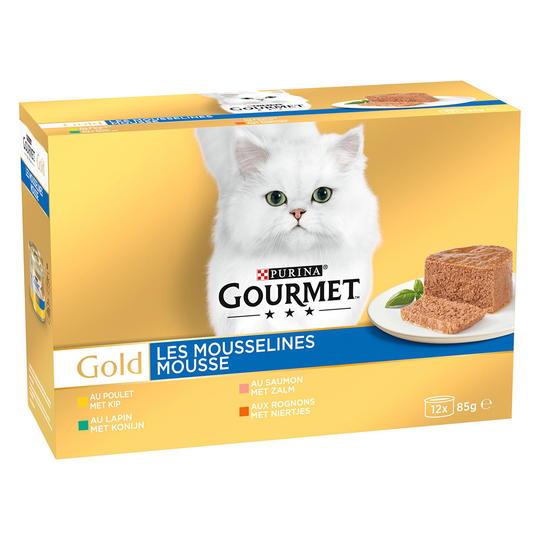 24 + 12 på köpet! 36 x 85 g Gourmet Gold - Fin paté - Mix (Kanin, Kyckling, Lax, Njure)