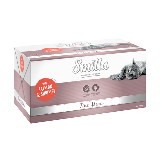 Ekonomipack: 48 x 100 g Smilla Fine Menu Lax & räkor