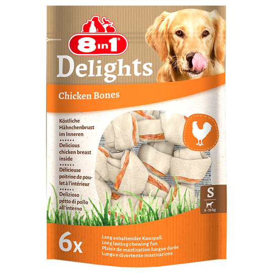 2 + 1 på köpet! 3 x 8in1 Delights hundgodis - Tuggben med kyckling: S, 3 x 210 g (18 st)