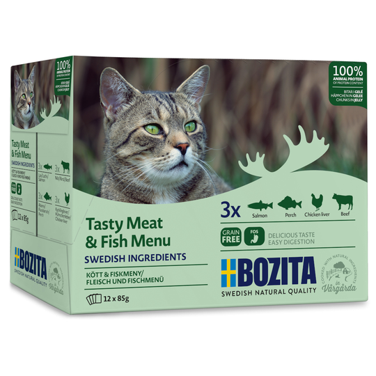 Ekonomipack: Bozita bitar i gelé Pouch 24 x 85 g - Blandpack fisk + kött