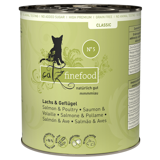 Ekonomipack: catz finefood på burk 12 x 800 g - Lax & fjäderfä