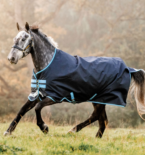 Horseware Amigo® Bravo 12 Original Turnout Regntäcke 50 g - Navy / Turquoise (145 cm)