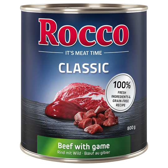 Ekonomipack: Rocco Classic 24 x 800 g hundfoder - Nötkött & vilt