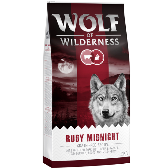 Ekonomipack: 2 x 12 kg Wolf of Wilderness hundmat Ruby Midnight