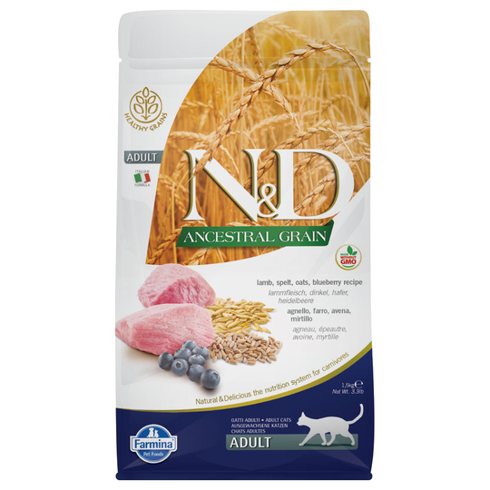N&D Cat Low Ancestral Grain - Lamm & blåbär - Ekonomipack: 2 x 5 kg