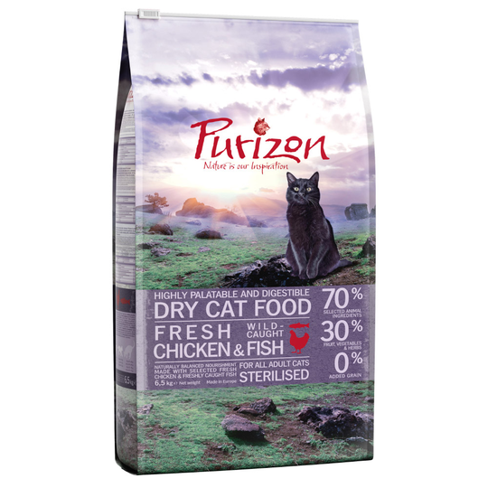 Ekonomipack: Purizon torrfoder 2 x 6,5 kg - Sterilised Chicken & Fish