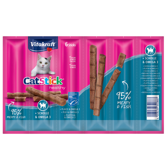 Vitakraft Cat Stick Healthy kattgodis - 6 x 6 g Rödspetta & omega 3