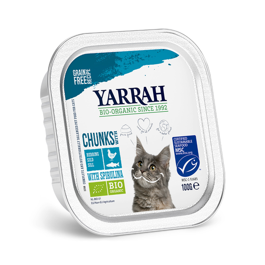 5 + 1 på köpet! 6 x 100 g Yarrah Organic Paté / Chunks - Chunks Fisk med spirulina