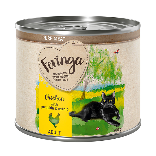 Ekonomipack: Feringa Pure Meat Menue 12 x 200 g - Kyckling med pumpa & kattmynta