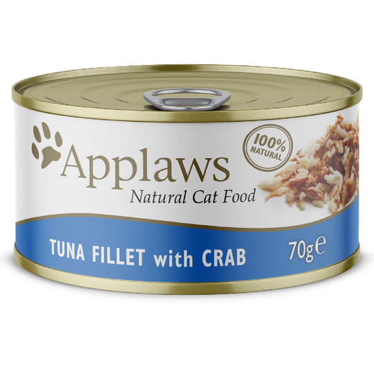 34 + 14 på köpet! 48 x 70 g Applaws våtfoder - Tonfiskfilé & krabba i buljong