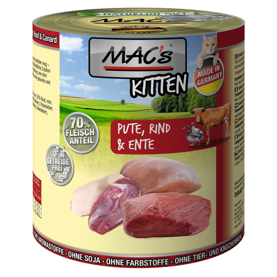 MAC's Cat kattfoder 6 x 800 g - Kitten Kalkon, nötkött & anka