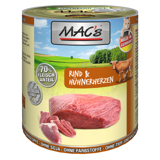 Ekonomipack: MAC's Cat våtfoder 24 x 800 g - Nötkött & kycklinghjärtan