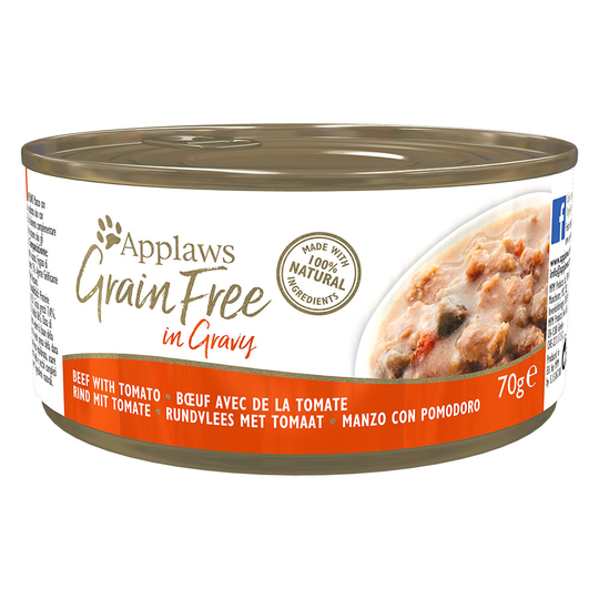 34 + 14 på köpet! 48 x 70 g Applaws våtfoder - Grainfree in Gravy: Nötkött & tomater