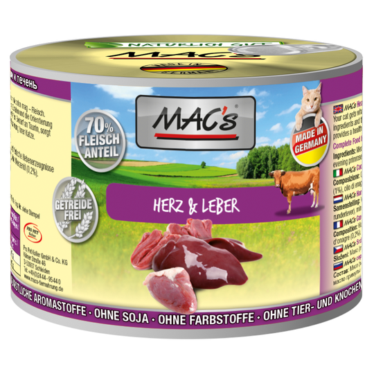 Ekonomipack: MAC's Cat kattfoder 12 x 200 g - Hjärta & lever
