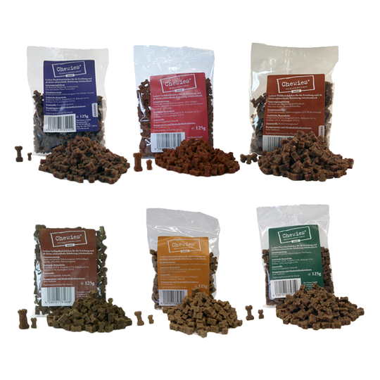 Blandat sparpack: Chewies Miniben - 6 olika sorter (12 x 125g)