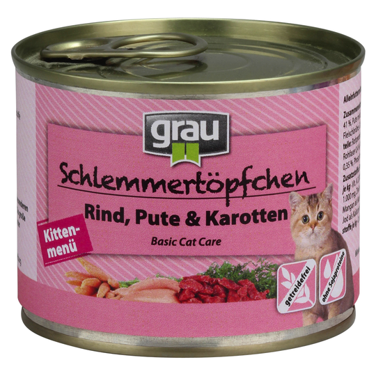 GRAU Kitten Grain Free 6 x 200 g Nötkött, kalkon & morötter