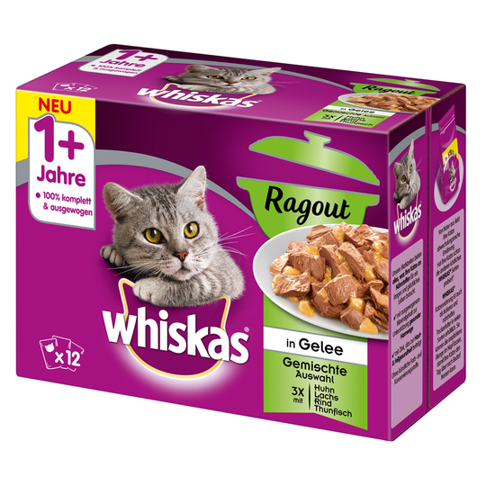 Ekonomipack: Whiskas 1+ portionspåse 48 x 85 g / 100 g - 1+ Ragout Blandat urval i gelé 85 g