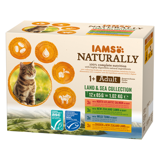 IAMS Naturally Cat Adult - Land & Sea Collection 24 x85 g