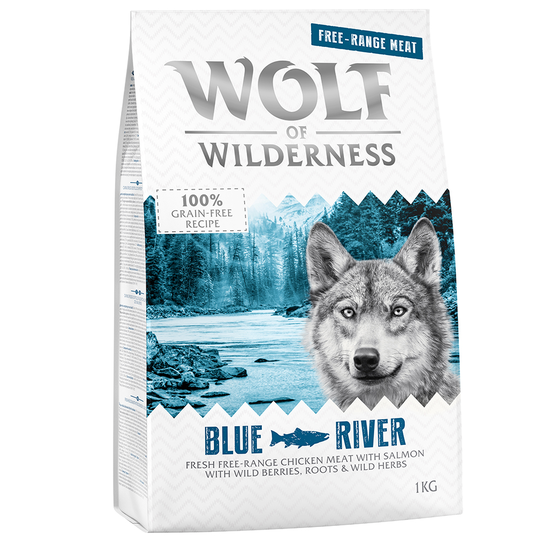 1 kg Wolf of Wilderness till sparpris! - Adult Blue River - Free Range Chicken & Salmon