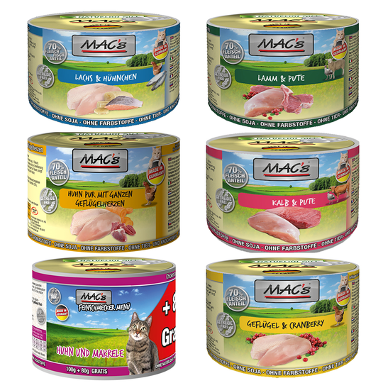 Blandpack: MAC's Cat kattfoder - 6 x 180/200 g Mix (6 sorter)