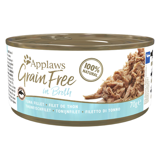 34 + 14 på köpet! 48 x 70 g Applaws våtfoder - Grainfree in Broth: Tonfiskfilé