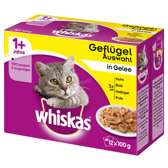 Whiskas 1+ portionspåsar 12 x 100 g - 1+ Fågelurval i gelé