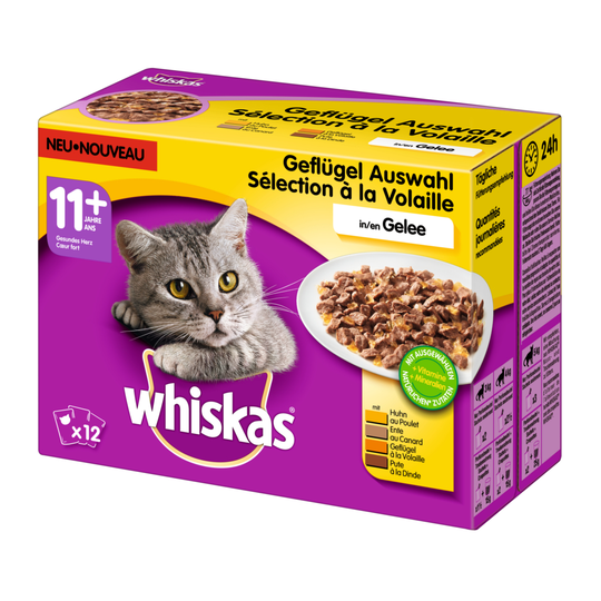 Ekonomipack: Whiskas 11+ portionspåse 48 x 100 g Fågelurval i gelé
