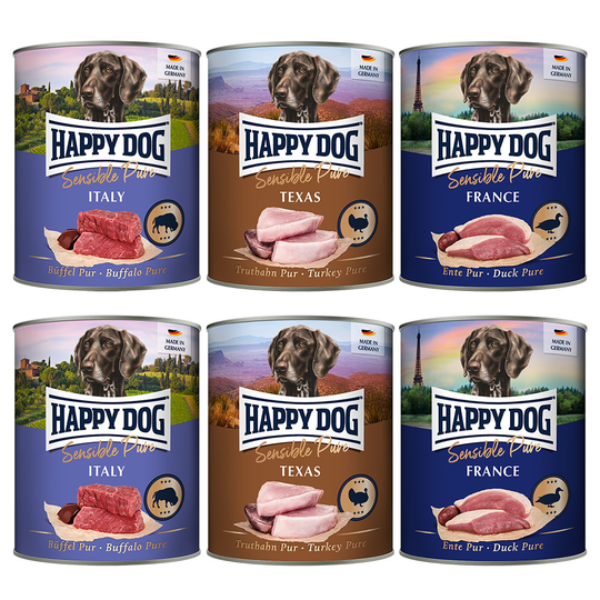 Ekonomipack: Happy Dog Sensible Pure 12 x 800 g - Mix 3 sorter