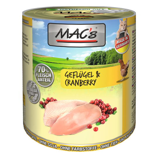 Ekonomipack: MAC's Cat våtfoder 24 x 800 g - Fjäderfä & tranbär