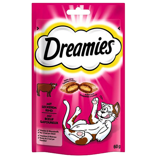 Blandat provpack: Dreamies Cat Treats 4 x 60 g - Ost, Kalkon, Lax och Nötkött