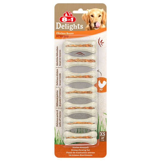 2 + 1 på köpet! 3 x 8in1 Delights hundgodis - Strong tuggben med kyckling: XS, 3 x 140 g (21 st)