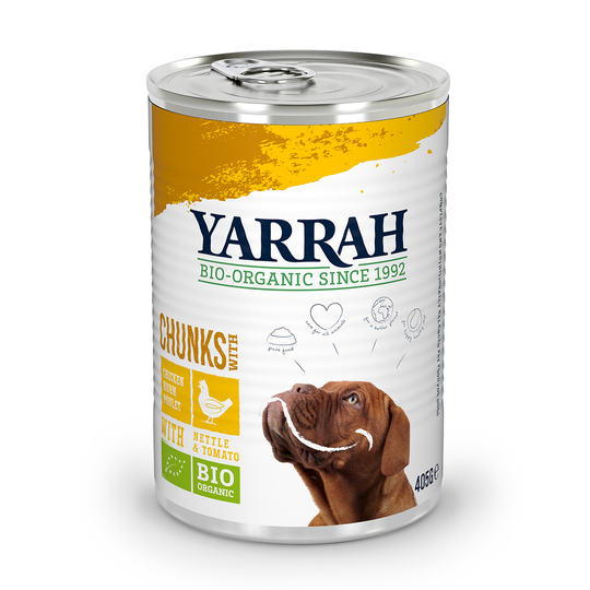 9 + 3 på köpet! 12 burkar Yarrah Organic - Sås: eko-kyckling med eko-nässlor och eko-tomat 12 x 405 g