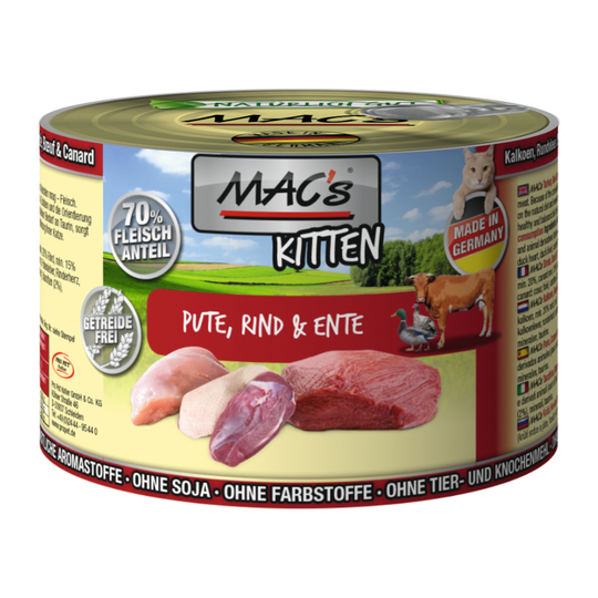 MAC's Cat kattfoder 6 x 200 g - Kitten Kalkon, anka & nötkött