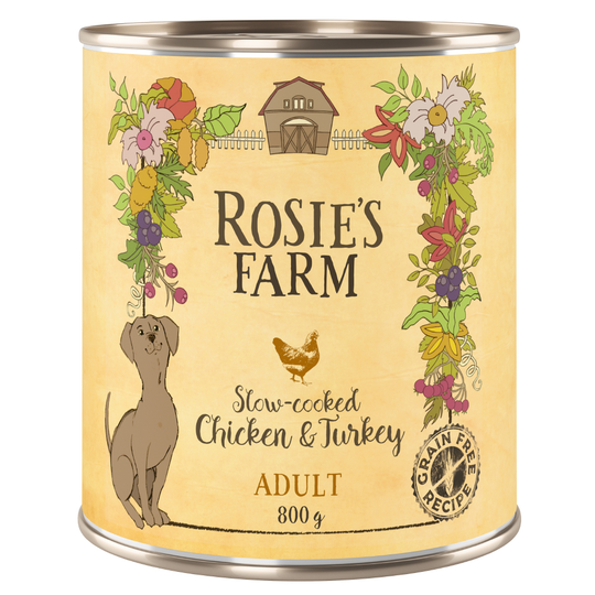 5 + 1 på köpet! Rosie's Farm Adult 6 x 800 g - Kyckling & kalkon