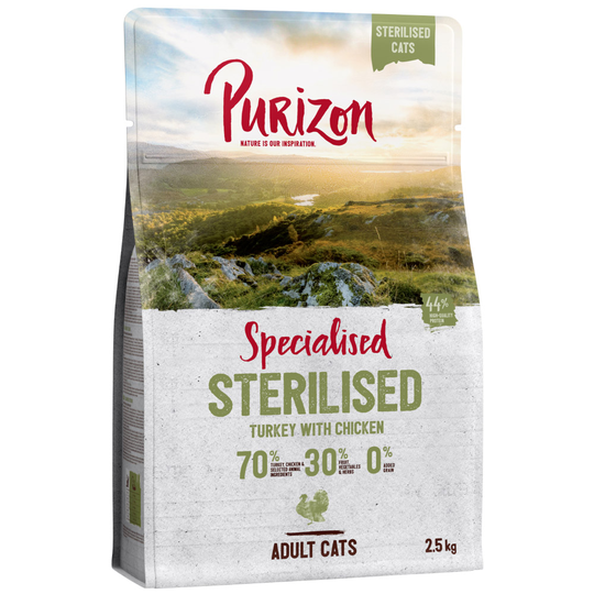 2,5 kg till extra lågt sparpris! Purizon torrfoder katt - Adult Sterilised Turkey & Chicken