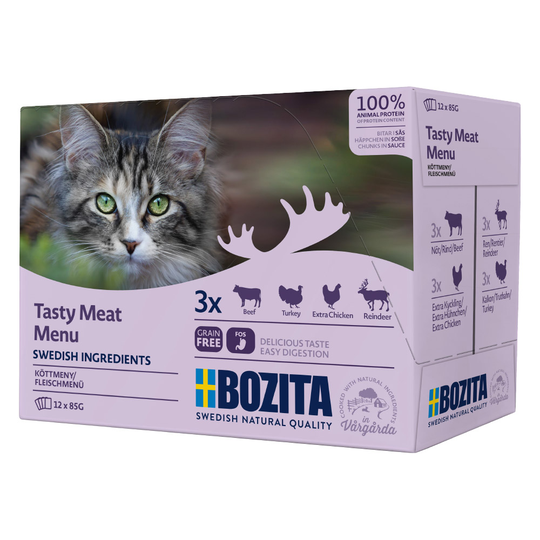 Blandpack: Bozita bitar i sås Pouch 12 x 85 g - Blandpack kött (4 sorter)