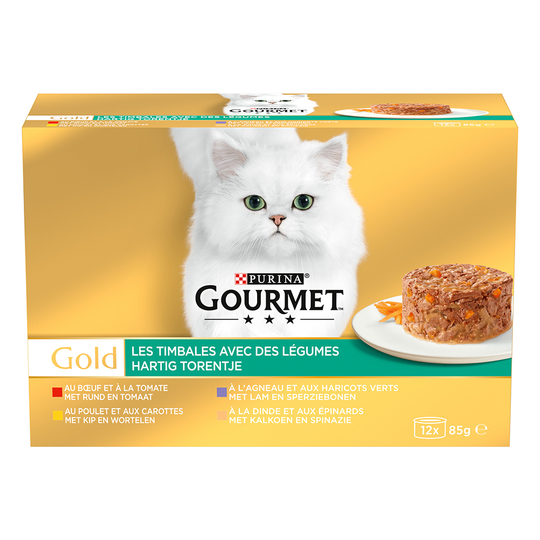 Jumbopack: Gourmet Gold 96 x 85 g - Raffinerad Ragout: Nötkött, Kyckling, Lamm, Kalkon med grönsaker