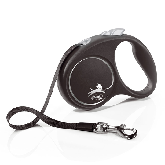 flexi Black Design bandkoppel svart, 5 m - S: upp till 15 kg