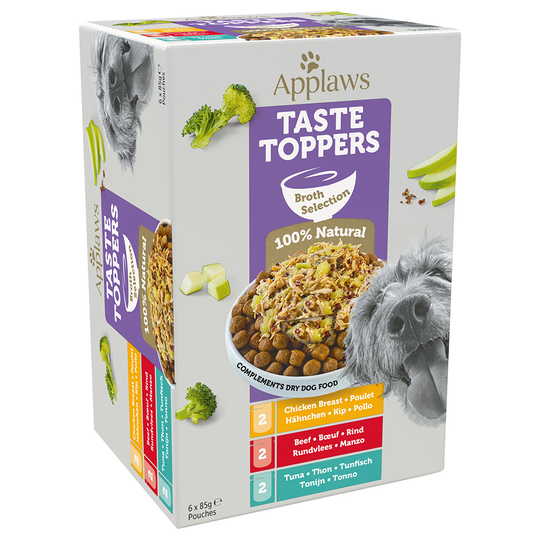 3 x 85 g på köpet! 6 x 85 g Applaws Taste Toppers - Mixpack i buljong