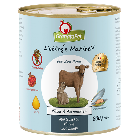Ekonomipack: GranataPet Liebling's Mahlzeit 24 x 800 g - Kalv & kanin med zucchini, pumpa och linolja