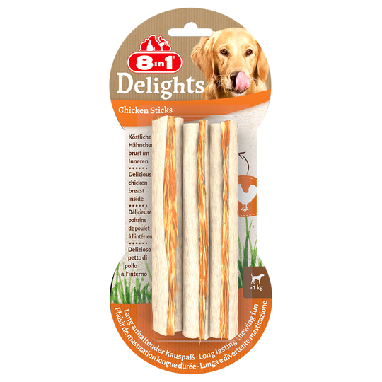 2 + 1 på köpet! 3 x 8in1 Delights hundgodis - Tuggpinnar med kyckling: XS, 3 x 75 g (9 st)