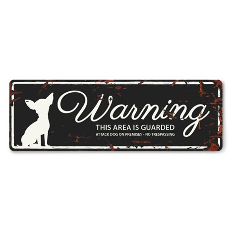 Varnings skylt mini med chihuahua - 12x4 cm (Vit skylt med svart text)