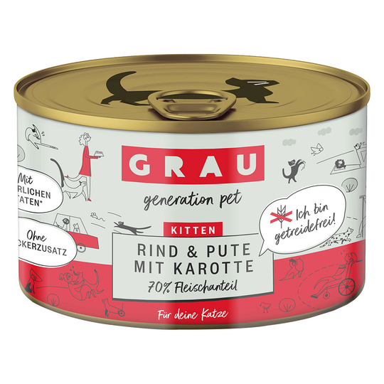 Ekonomipack: GRAU Kitten Grain Free 24 x 200 g - Nötkött, kalkon & morötter