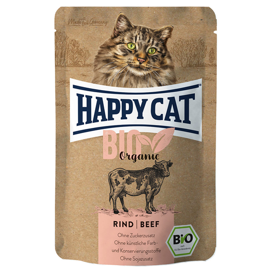 Ekonomipack: Happy Cat Bio Pouch 12 x 85 g - Eko-nötkött