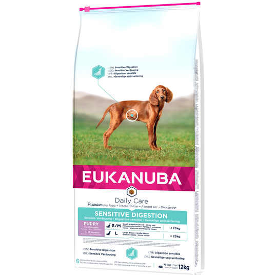 10 + 2 kg på köpet! 12 kg Eukanuba torrrfoder - Puppy Sensitive Digestion Chicken & Turkey
