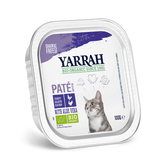 Ekonomipack: Yarrah Organic 48 x 100 g - Paté: Eko-kyckling & eko-kalkon med eko-aloe vera