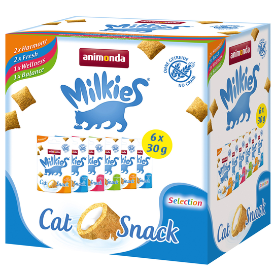Blandpack: Animonda Milkies knaperkuddar - Ekonomipack: 18 x 30 g (4 sorter)