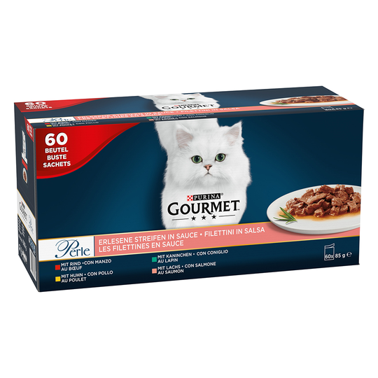 Blandpack Gourmet Perle 60 x 85 g - Kyckling, Nötkött, Lax & Kanin